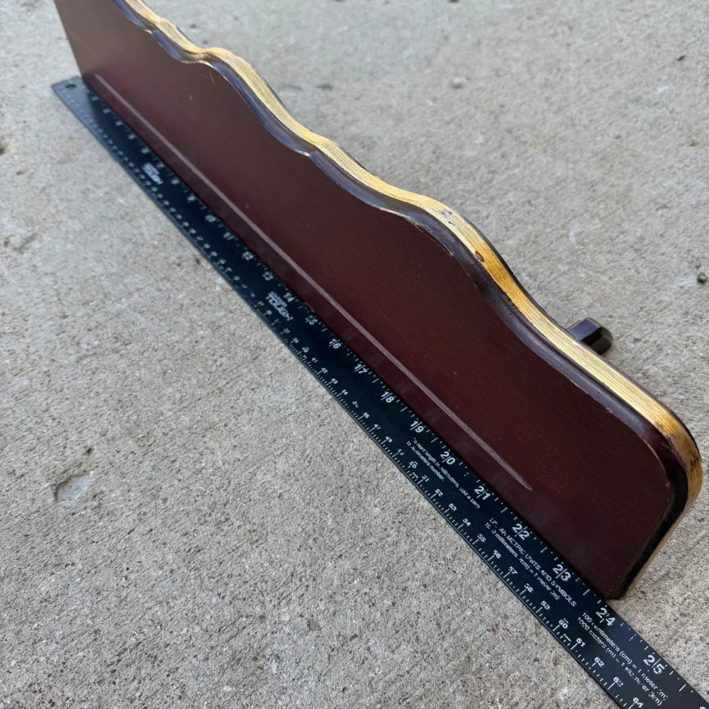 Vintage Wood Wall Shelf Scalloped Gold Edge Dark Cherry Plate Rail 24 Inch